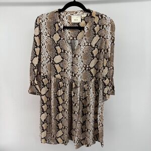 Maeve Anthropologie Women's Medium Petite Juno Tunic Dress White Brown Snakeskin